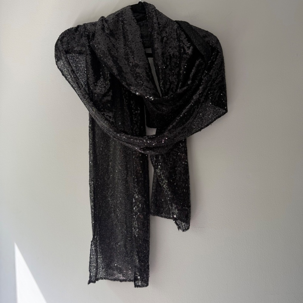 Unbranded Sequin Scarf Women OS Black Excellent Glam Evening Wrap